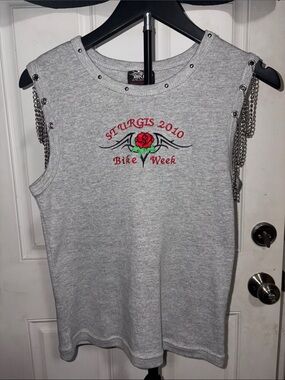 Biker Design 2010 Grey Tank Top with Chains